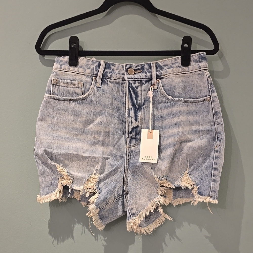 Good American Blue Distressed Jean Shorts Sz. 28